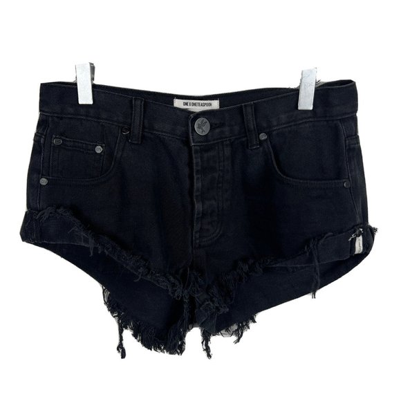 One Teaspoon Pants - One Teaspoon Bandits Shorts 26 Womens Black Cutoff Short Button Fly Denim